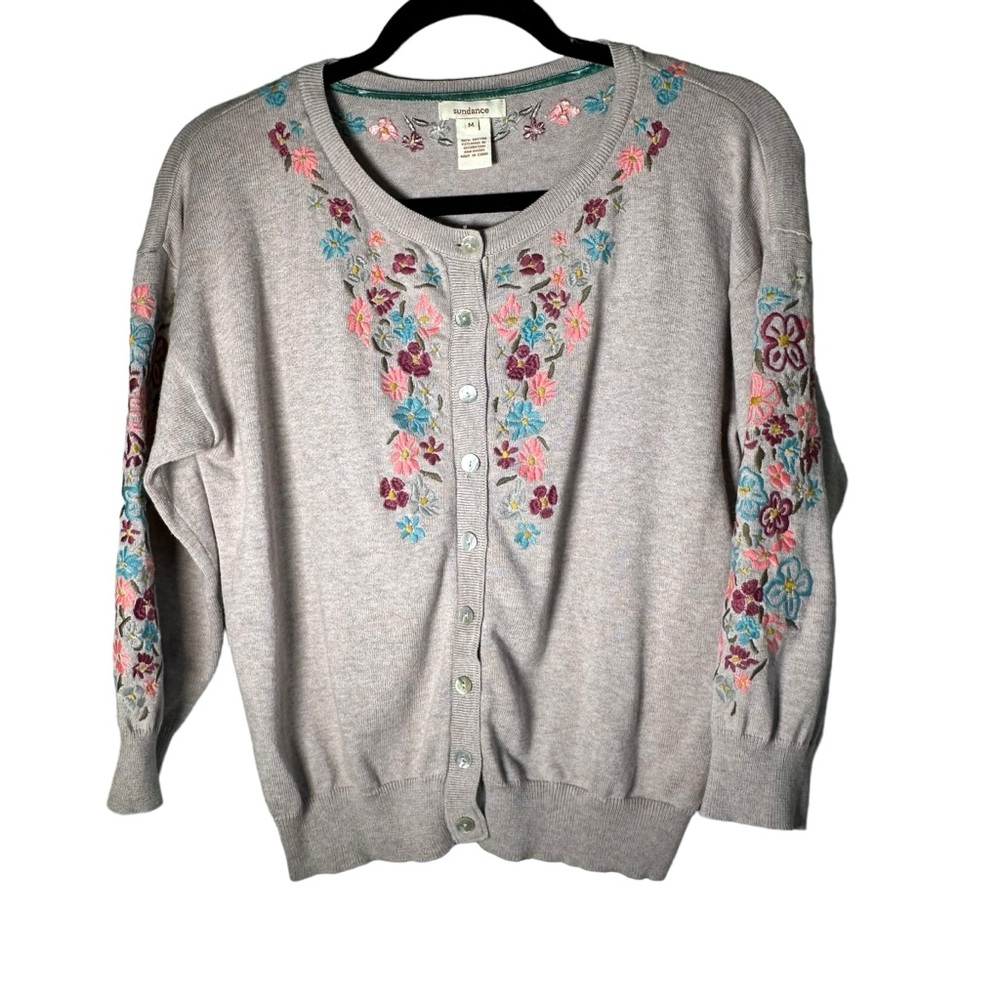 Sundance Embroidered Floral Cardigan Sweater Size Medium